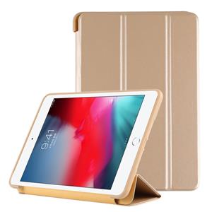 huismerk PU plastic bodem geval opvouwbare vervorming links en rechts Flip lederen draagtas met drie voudige beugel & Smart Sleep voor iPad mini 2019 (goud)