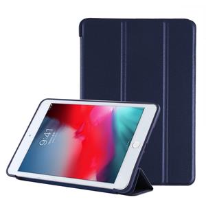 huismerk PU plastic bodem geval opvouwbare vervorming links en rechts Flip lederen draagtas met drie voudige beugel & Smart Sleep voor iPad mini 2019 (blauw)