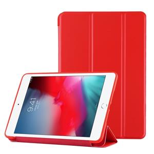 huismerk PU plastic bodem geval opvouwbare vervorming links en rechts Flip lederen draagtas met drie voudige beugel & Smart Sleep voor iPad mini 2019 (rood)