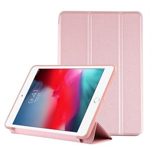 huismerk PU plastic bodem geval opvouwbare vervorming links en rechts Flip lederen draagtas met drie voudige beugel & Smart Sleep voor iPad mini 2019 (Rose gou