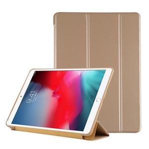 huismerk PU plastic bodem geval opvouwbare vervorming links en rechts Flip lederen draagtas met drie voudige beugel & Smart Sleep voor iPad Air3 2019 (goud)