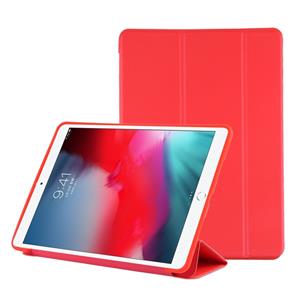 huismerk PU plastic bodem geval opvouwbare vervorming links en rechts Flip lederen draagtas met drie voudige beugel & Smart Sleep voor iPad Air3 2019 (rood)