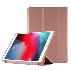 huismerk PU plastic bodem geval opvouwbare vervorming links en rechts Flip lederen draagtas met drie voudige beugel & Smart Sleep voor iPad Air3 2019 (Rose gou