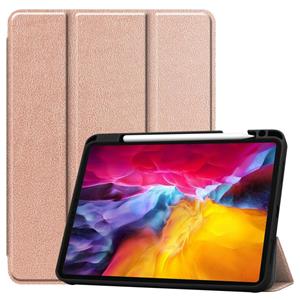 huismerk Pure kleur horizontale flip TPU + PU lederen behuizing met drie-opvouwbare houder / slaap / wake-up functie & pen sleuf voor iPad Pro 11 (2021) (rose