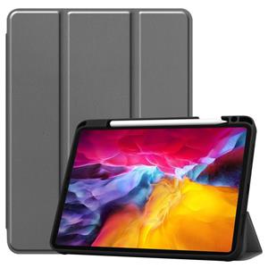 huismerk Pure kleur horizontale flip TPU + PU lederen behuizing met drie-opvouwbare houder / slaap / wake-up functie & pen sleuf voor iPad Pro 11 (2021) (grijs