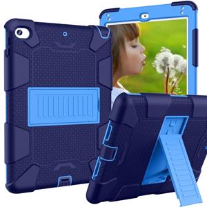 huismerk Schokbestendige tweekleurige siliconen beschermhuls voor iPad mini 2019 & 4 met houder (marineblauw + blauw)