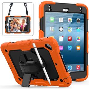 huismerk Schokbestendige kleurrijke silicagel + PC beschermende case voor iPad mini 2019/Mini 4 met houder & schouderriem & hand riem & pen sleuf (oranje)