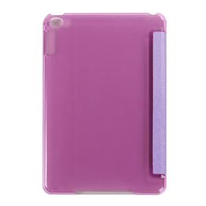 huismerk Zijde textuur horizontale Flip lederen draagtas met drie-vouwen houder voor iPad mini 4(Purple)