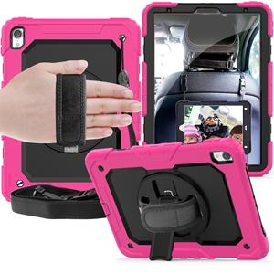 huismerk Schokbestendige kleurrijke silicagel + PC beschermende case voor iPad Pro 11 inch (2018) met houder & schouderriem & hand riem & pen sleuf (Rose rood