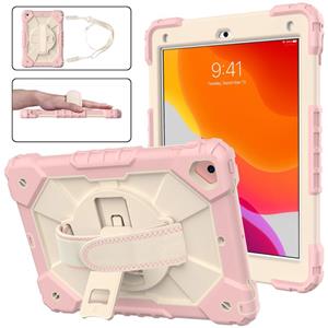 huismerk Contrast Kleur Robot Schokbestendig Silicon + PC Beschermhoes met houder & schouderriem voor iPad 9.7 & / AIR 2 / AIR (ROSE GOUD + BEIGE)