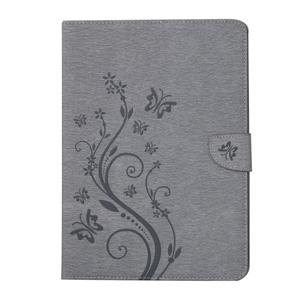 huismerk Voor iPad mini 4 ingedrukt bloemen vlinder patroon horizontale Flip PU lederen draagtas met magnetische Buckle & houder & Card Slots & Wallet(Grey)