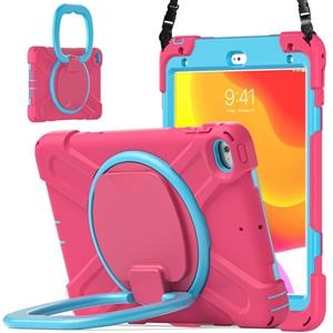 huismerk Siliconen + PC-beschermhoes met houder & schouderriem voor iPad Mini 5/4 (Rose Red + Blue)