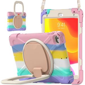 huismerk Siliconen + PC-beschermhoes met houder en schouderriem voor iPad Mini 5/4 (Rainbow Pink)