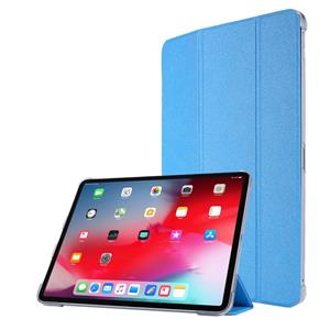 huismerk Voor iPad Pro 11(2020) TPU Silk Texture Drievoudige horizontale flip lederen behuizing met houder (lichtblauw)