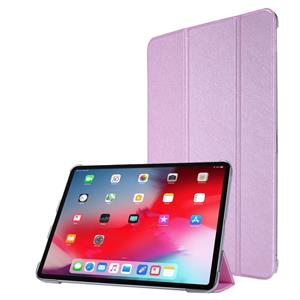 Huismerk Voor iPad Pro 11(2020) TPU Silk Texture Drievoudige horizontale flip lederen behuizing met houder (licht paars)
