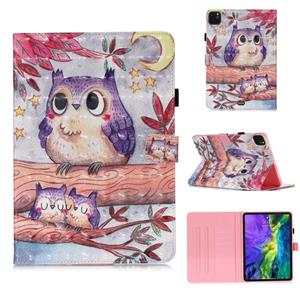 huismerk Voor iPad Pro 11 (2020) 3D Gekleurde tekening Horizontale Flip Lederen Case met Slaap / Wake-up Functie & Houder & Kaart Slo & Wallet(Purple Owl)