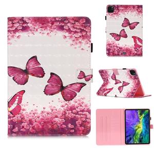 huismerk Voor iPad Pro 11 (2020) 3D Gekleurde tekening Horizontale Flip Lederen Case met Slaap / Wake-up Functie & Houder & Kaart Slo & Wallet(Rose Butterfly)