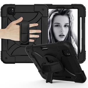 huismerk Voor iPad Pro 11 (2020) Shockproof PC + Siliconen Combinatiecase met Holder & HandBand & Schouderband(Zwart)