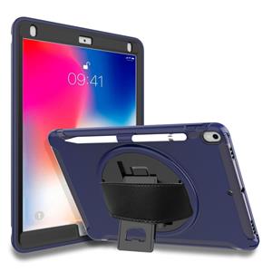 huismerk Voor iPad Pro 10 5 inch 360 graden rotatie PC + TPU beschermhoes met houder & hand strap (donkerblauw)