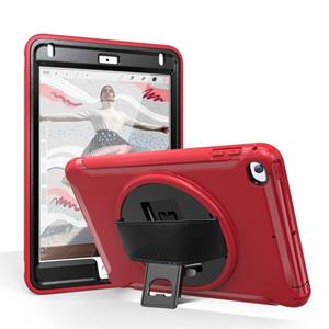 huismerk Voor iPad mini (2019) & Mini 4 360 graden rotatie PC + TPU beschermhoes met houder & hand riem (rood)