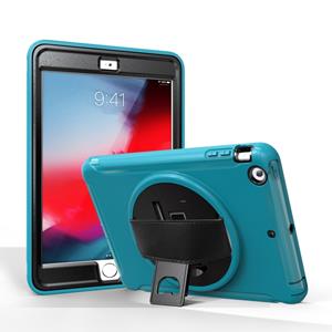 huismerk Voor iPad Mini 3 & 2 & 1 360 graden rotatie PC + TPU beschermhoes met houder & hand strap (licht blauw)