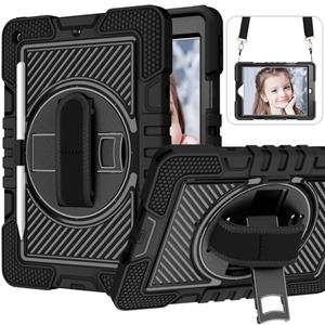 huismerk 360 graden rotatie contrast kleur shockproof siliconen + pc case met houder & hand grip riem en schouderriem voor iPad 9.7 2018/2017 / AIR / AIR 2 / P