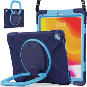 huismerk Voor iPad 9 7 inch (2018/2017) Siliconen + PC beschermhoes met houder en schouderriem (marineblauw + blauw)