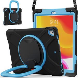 huismerk Voor iPad 9.7 inch (2018/2017) Siliconen + PC-beschermhoes met houder en schouderriem (zwart + blauw)