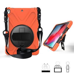 huismerk Voor iPad Pro 10 5 360 graden Rotatie Siliconen beschermhoes met houder & handriem & longstrap & pencil slot(Oranje)