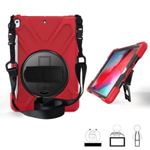 huismerk Voor iPad Pro 10 5 360 graden Rotatie Siliconen beschermhoes met houder & handriem & longstrap & pencil slot(rood)