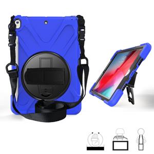 huismerk Voor iPad Pro 10 5 360 graden Rotatie Siliconen beschermhoes met houder & handriem & longstrap & pencil slot(blauw)