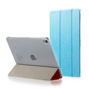 huismerk Zijde textuur horizontale Flip magnetische PU lederen case voor iPad Pro 11 inch (2018) met drie-opvouwbare houder & slaap/Wake-up functie (blauw)