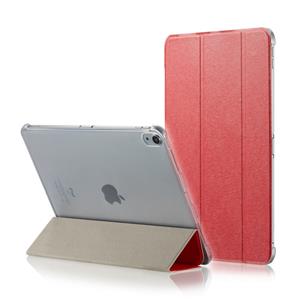 huismerk Zijde textuur horizontale Flip magnetische PU lederen case voor iPad Pro 11 inch (2018) met drie-opvouwbare houder & slaap/Wake-up functie (rood)