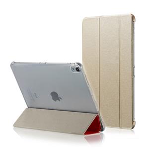 huismerk Zijde textuur horizontale Flip magnetische PU lederen case voor iPad Pro 12 9 inch (2018) met drie-opvouwbare houder & slaap/Wake-up functie (goud)