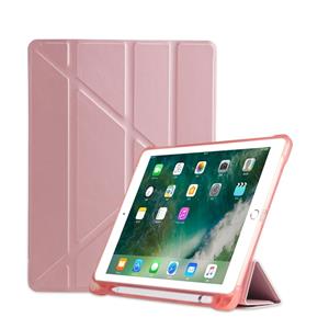 huismerk Multi-Folding shock proof TPU beschermhoes voor iPad 9 7 (2018)/9 7 (2017)/Air/air2 met houder & Pensleuf (roze)