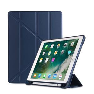 huismerk Multi-Folding schokbestendige TPU beschermhoes voor iPad 9 7 (2018)/9 7 (2017)/Air/air2 met houder & Pensleuf (blauw)