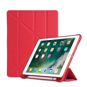 huismerk Multi-Folding schokbestendige TPU beschermhoes voor iPad 9 7 (2018)/9 7 (2017)/Air/air2 met houder & Pensleuf (rood)