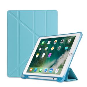 huismerk Multi-Folding schokbestendige TPU beschermhoes voor iPad 9 7 (2018)/9 7 (2017)/Air/air2 met houder & Pensleuf (hemelsblauw)