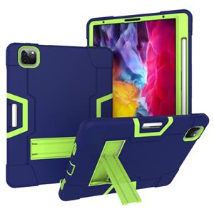 huismerk Voor iPad Pro 11 inch (2020) Contrast Kleur Robot Shockproof Silicon + PC Protective Case met Holder & Pen Slot(Navy Blue + Yellow-green)