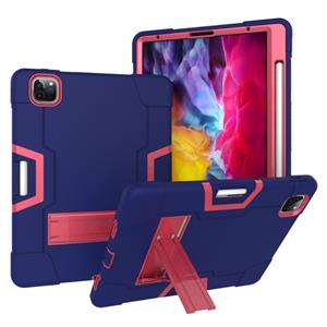 huismerk Voor iPad Pro 11 inch (2020) Contrast Kleur Robot Shockproof Silicon + PC Protective Case met Holder & Pen Slot(Navy Blue + Rose Red)