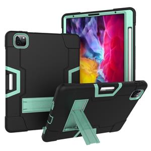 huismerk Voor iPad Pro 11 inch (2020) Contrast Kleur Robot Shockproof Silicon + PC Beschermhoes met Houder & Pen Slot(Zwart + Mint Groen)