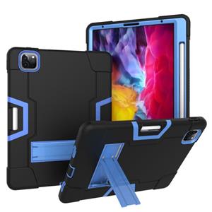 huismerk Voor iPad Pro 11 inch (2020) Contrast Kleur Robot Shockproof Silicon + PC Protective Case met Holder & Pen Slot(Zwart + Blauw)