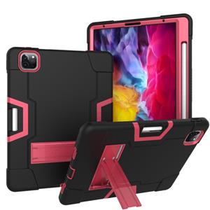 huismerk Voor iPad Pro 11 inch (2020) Contrast Kleur Robot Shockproof Silicon + PC Protective Case met Holder & Pen Slot(Zwart + Rose Red)