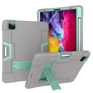 huismerk Voor iPad Pro 11 inch (2020) Contrast Kleur Robot Shockproof Silicon + PC Protective Case met Holder & Pen Slot(Grijs + Mint Groen)