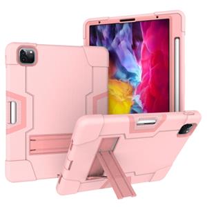 huismerk Voor iPad Pro 11 inch (2020) Contrast Kleur Robot Shockproof Silicon + PC Protective Case met Holder & Pen Slot(Rose Gold)