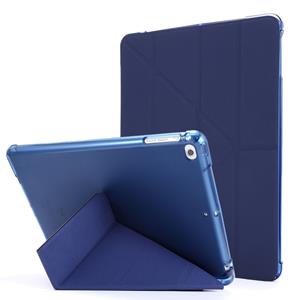 huismerk Voor iPad 9.7 (2018) & (2017) Airbag Deformatie Horizontale Flip Lederen Case met houder & penhouder(Donkerblauw)