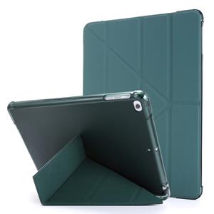 huismerk Voor iPad 9.7 (2018) & (2017) Airbag Deformatie Horizontale Flip Lederen Case met houder & penhouder(Donkergroen)