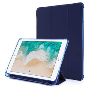 huismerk Voor iPad 9.7 (2018) & (2017) Airbag Horizontale Flip Lederen Kast met drievoudige houder & penhouder(Donkerblauw)