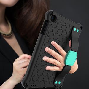 huismerk Voor iPad mini 5 / 4 / 3 / 2 /1 Honeycomb Design EVA + PC Four Corner Anti Falling Flat Protective Shell With Straps (Black+Aqua)