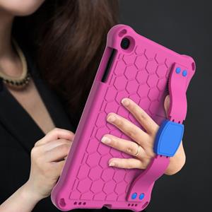 huismerk Voor iPad mini 5 / 4 / 3 / 2 /1 Honeycomb Design EVA + PC Four Corner Anti Falling Flat Protective Shell With Straps (Rose Red+Blue)